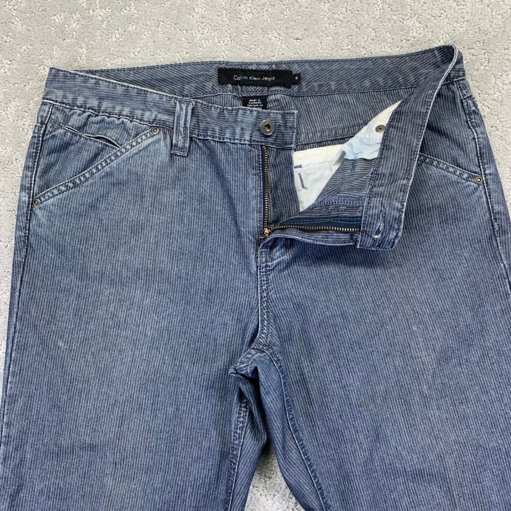 Vintage Calvin Klein Jeans Women Size 10 Blue Pinstripe Bootcut Denim Y2k